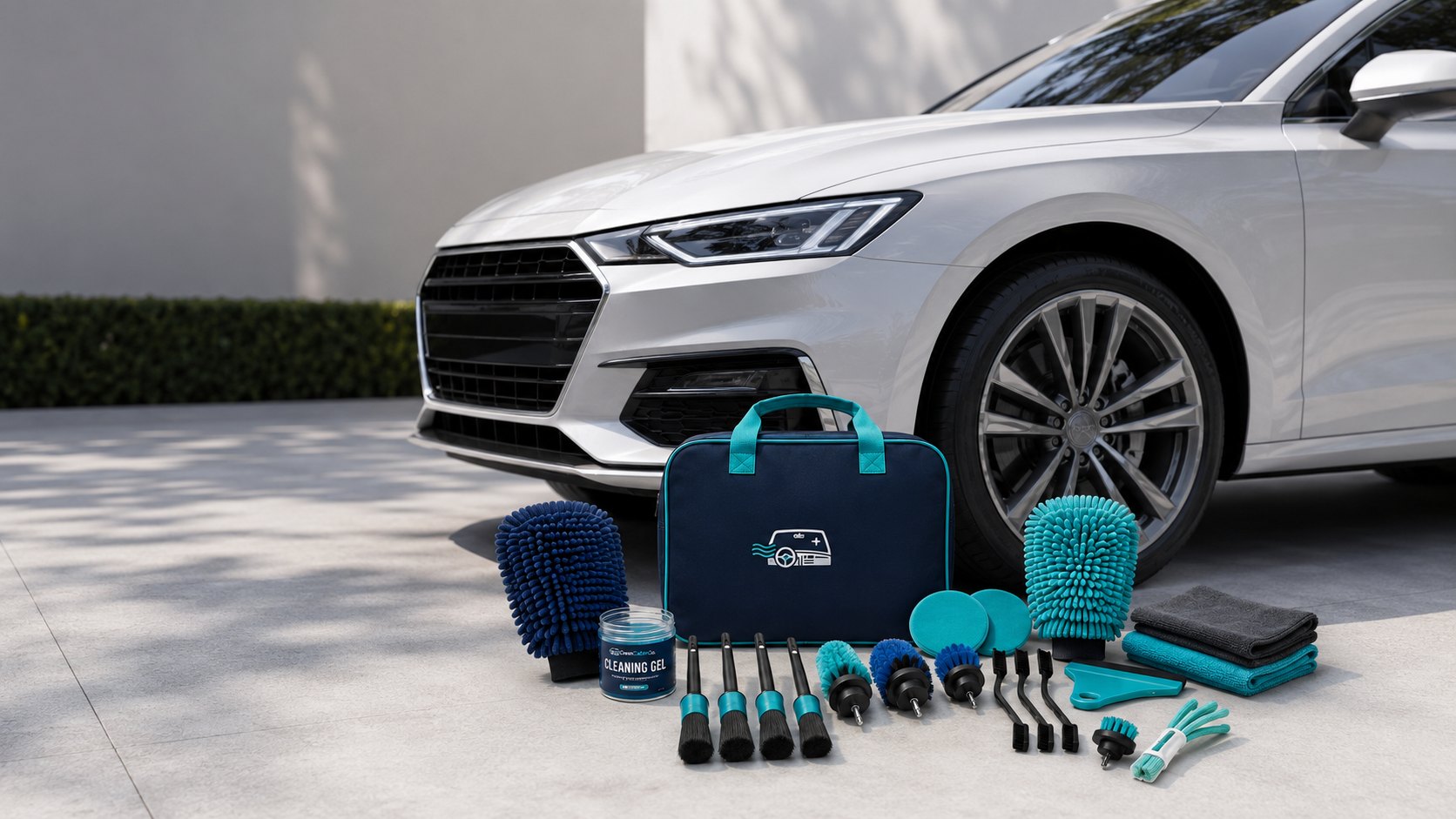 CleanCabin Complete Detailing Kit beside a clean vehicle